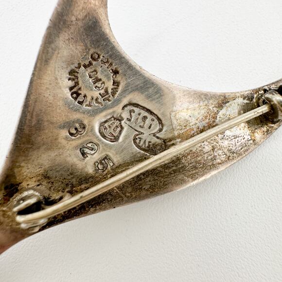 Sigi Pineda Taxco Abstract Fish Brooch Modern Sterling Silver Amethyst Vintage - Picture 8 of 13